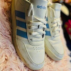 Adidas Cream and Blue Classic Sneakers